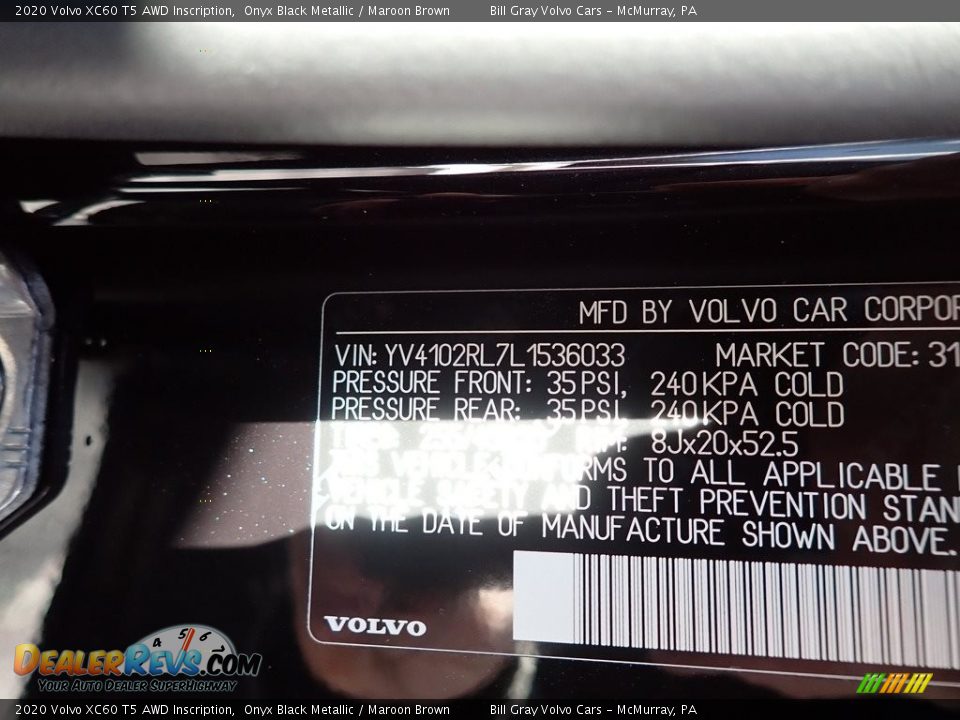 2020 Volvo XC60 T5 AWD Inscription Onyx Black Metallic / Maroon Brown Photo #11