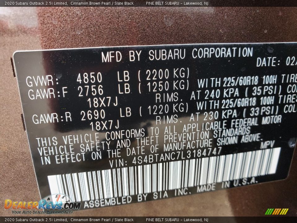 2020 Subaru Outback 2.5i Limited Cinnamon Brown Pearl / Slate Black Photo #9