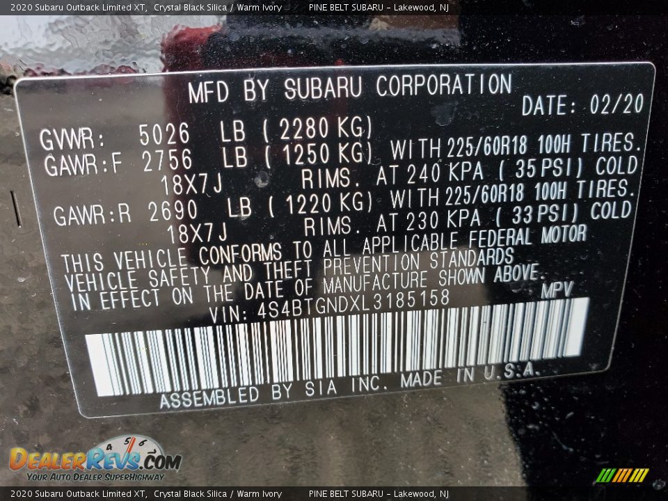 2020 Subaru Outback Limited XT Crystal Black Silica / Warm Ivory Photo #9