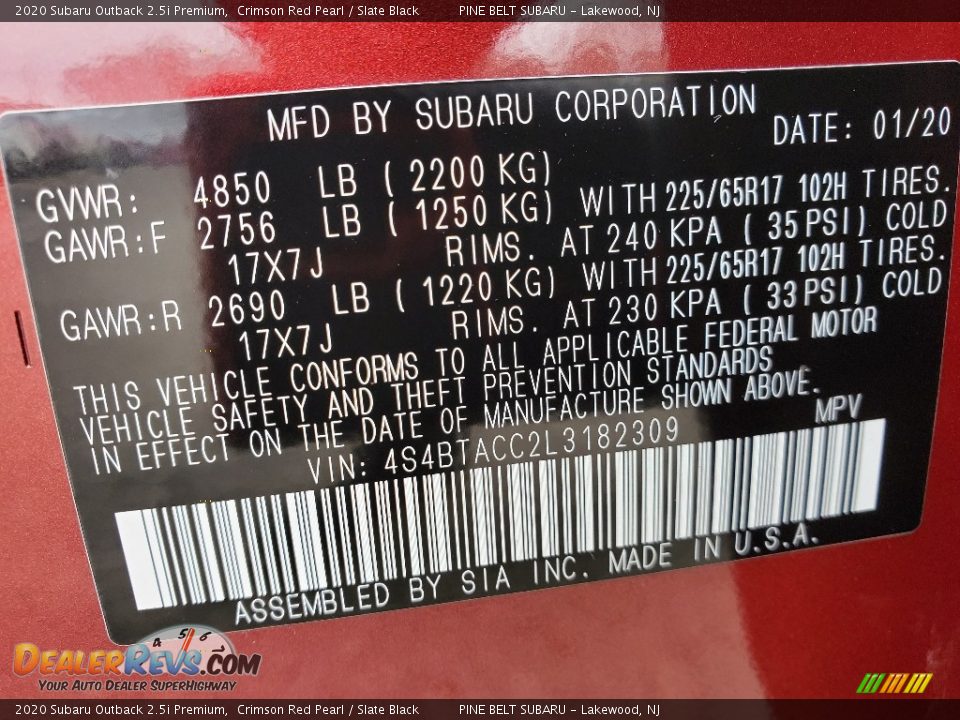 2020 Subaru Outback 2.5i Premium Crimson Red Pearl / Slate Black Photo #9