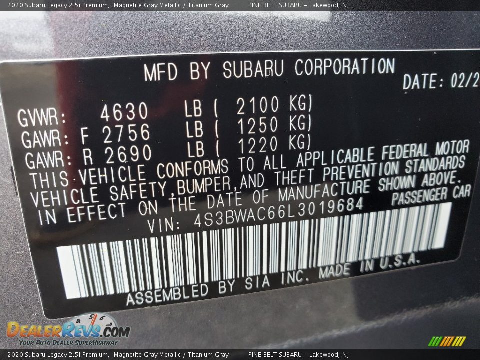 2020 Subaru Legacy 2.5i Premium Magnetite Gray Metallic / Titanium Gray Photo #9