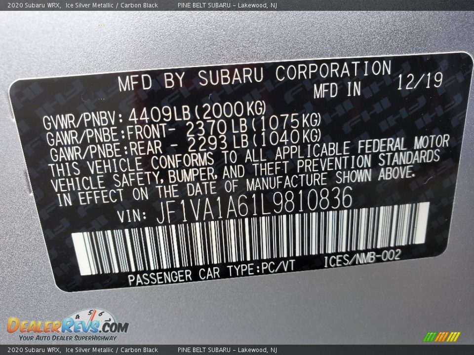2020 Subaru WRX Ice Silver Metallic / Carbon Black Photo #9
