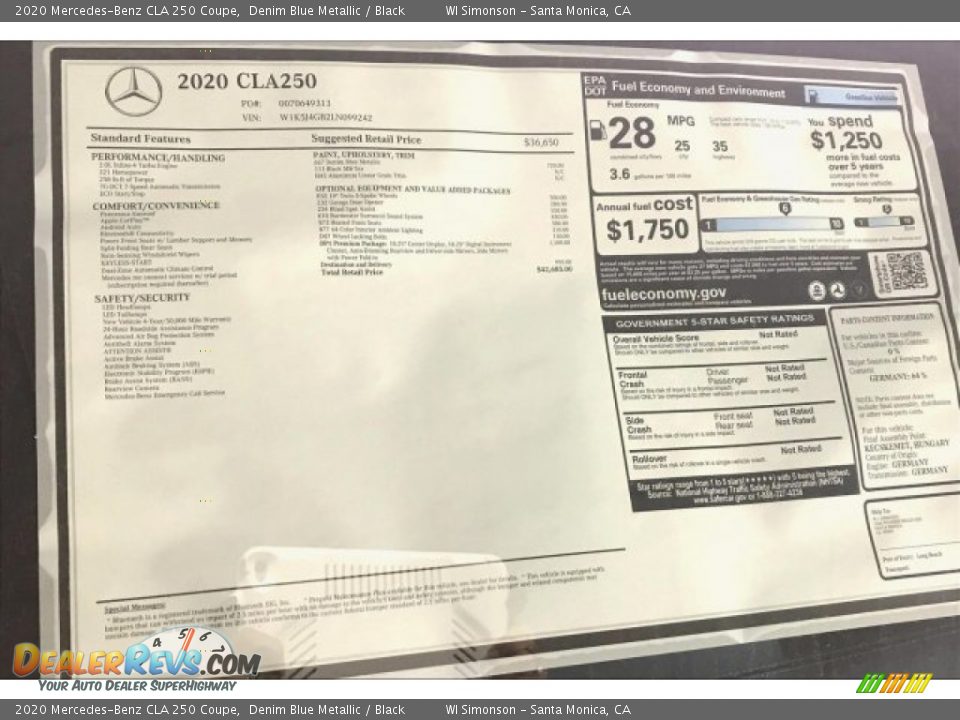 2020 Mercedes-Benz CLA 250 Coupe Denim Blue Metallic / Black Photo #10