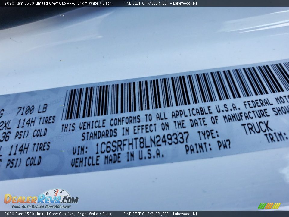 2020 Ram 1500 Limited Crew Cab 4x4 Bright White / Black Photo #7