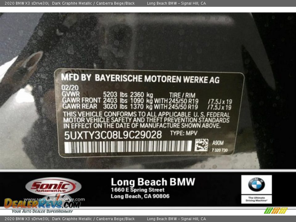 2020 BMW X3 sDrive30i Dark Graphite Metallic / Canberra Beige/Black Photo #11