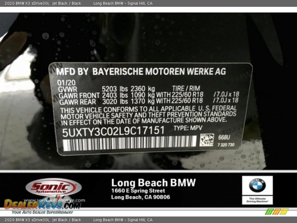 2020 BMW X3 sDrive30i Jet Black / Black Photo #11