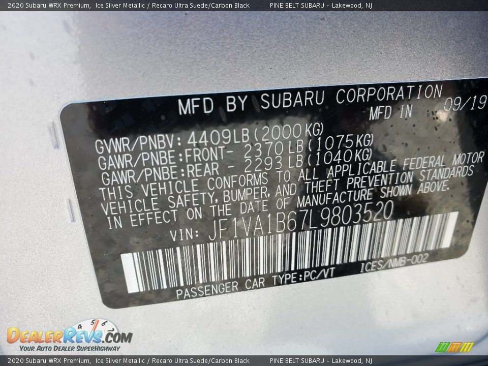 2020 Subaru WRX Premium Ice Silver Metallic / Recaro Ultra Suede/Carbon Black Photo #10