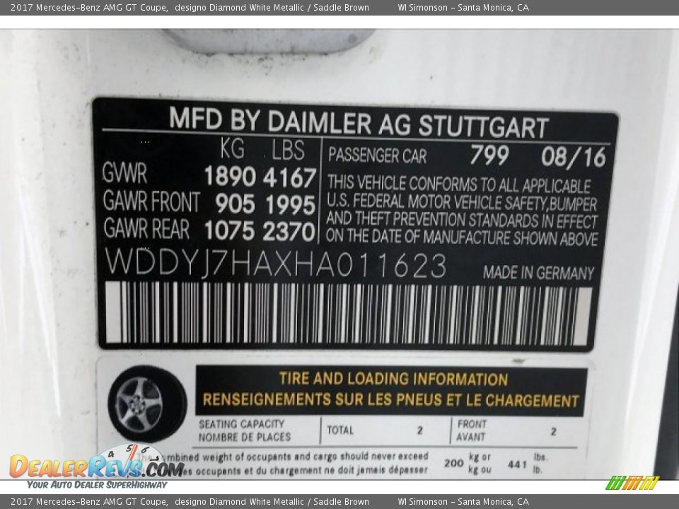 2017 Mercedes-Benz AMG GT Coupe designo Diamond White Metallic / Saddle Brown Photo #22