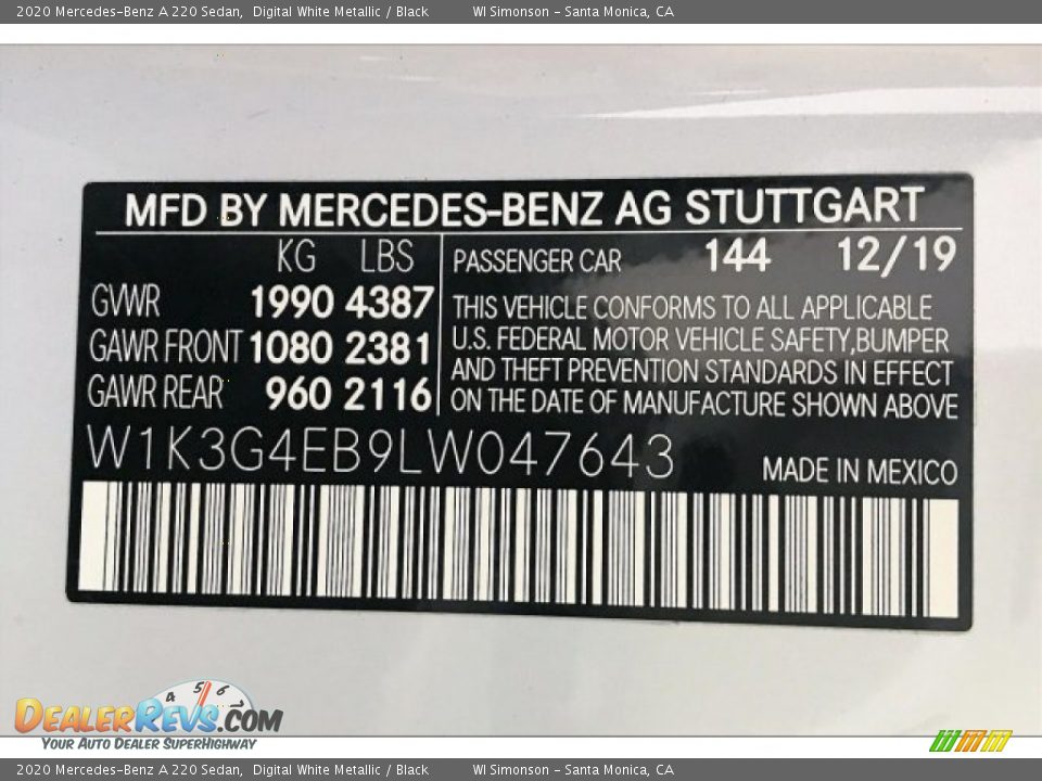 2020 Mercedes-Benz A 220 Sedan Digital White Metallic / Black Photo #11