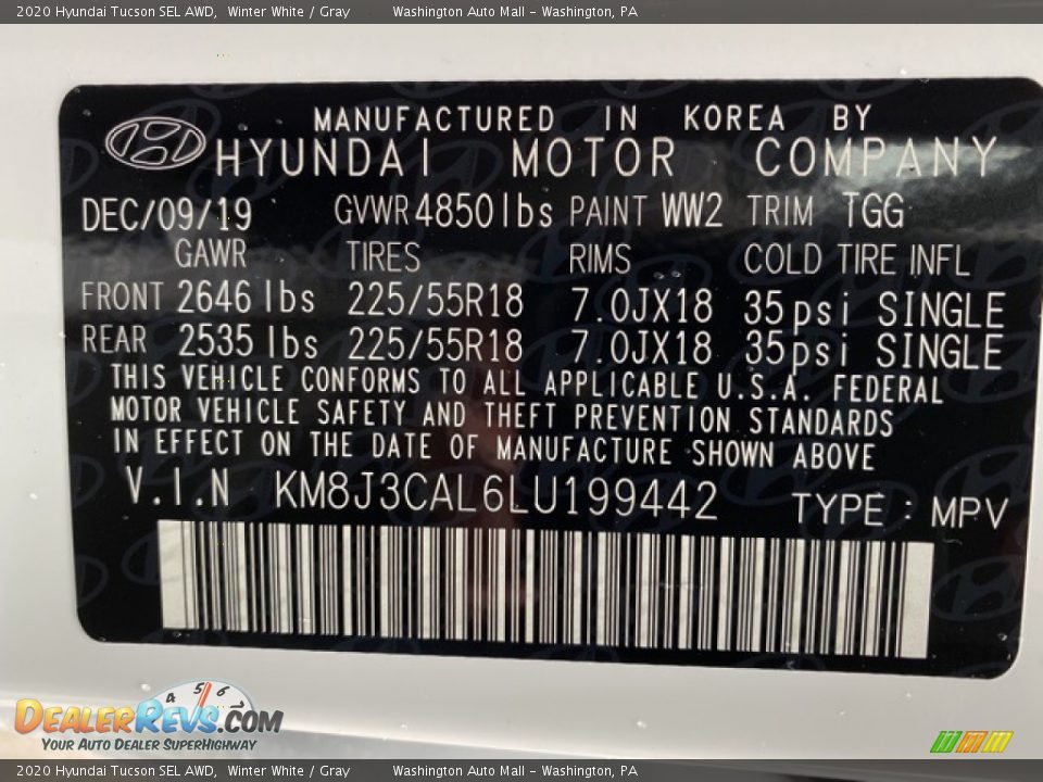 2020 Hyundai Tucson SEL AWD Winter White / Gray Photo #9