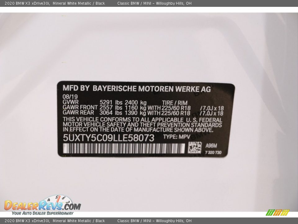 2020 BMW X3 xDrive30i Mineral White Metallic / Black Photo #29
