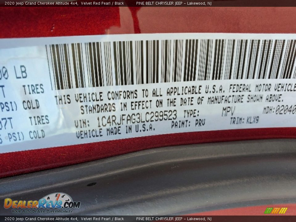 2020 Jeep Grand Cherokee Altitude 4x4 Velvet Red Pearl / Black Photo #12