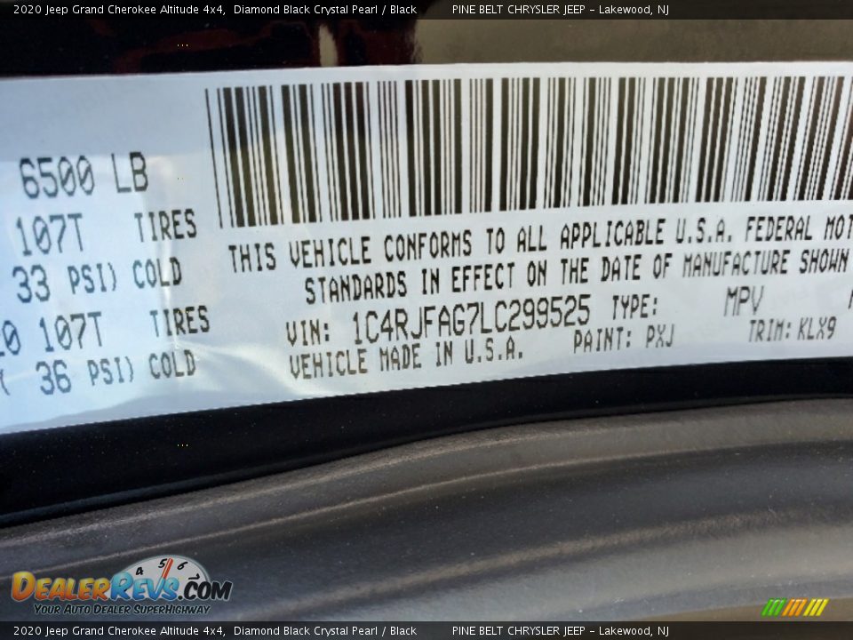 2020 Jeep Grand Cherokee Altitude 4x4 Diamond Black Crystal Pearl / Black Photo #12