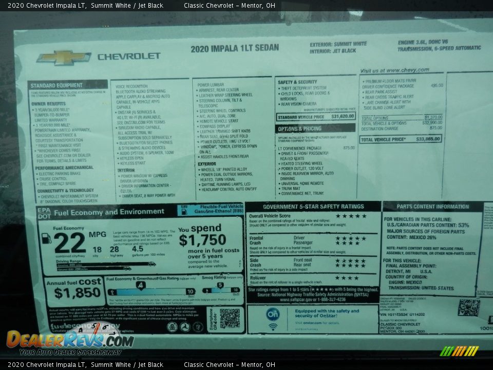 2020 Chevrolet Impala LT Summit White / Jet Black Photo #7