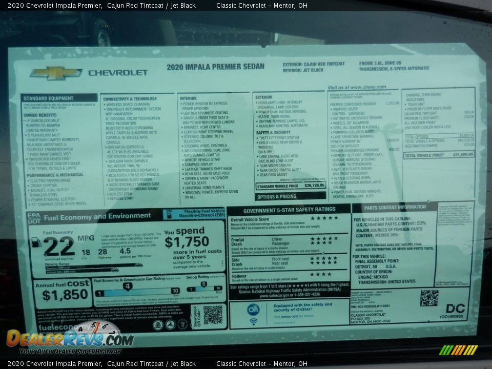 2020 Chevrolet Impala Premier Cajun Red Tintcoat / Jet Black Photo #7
