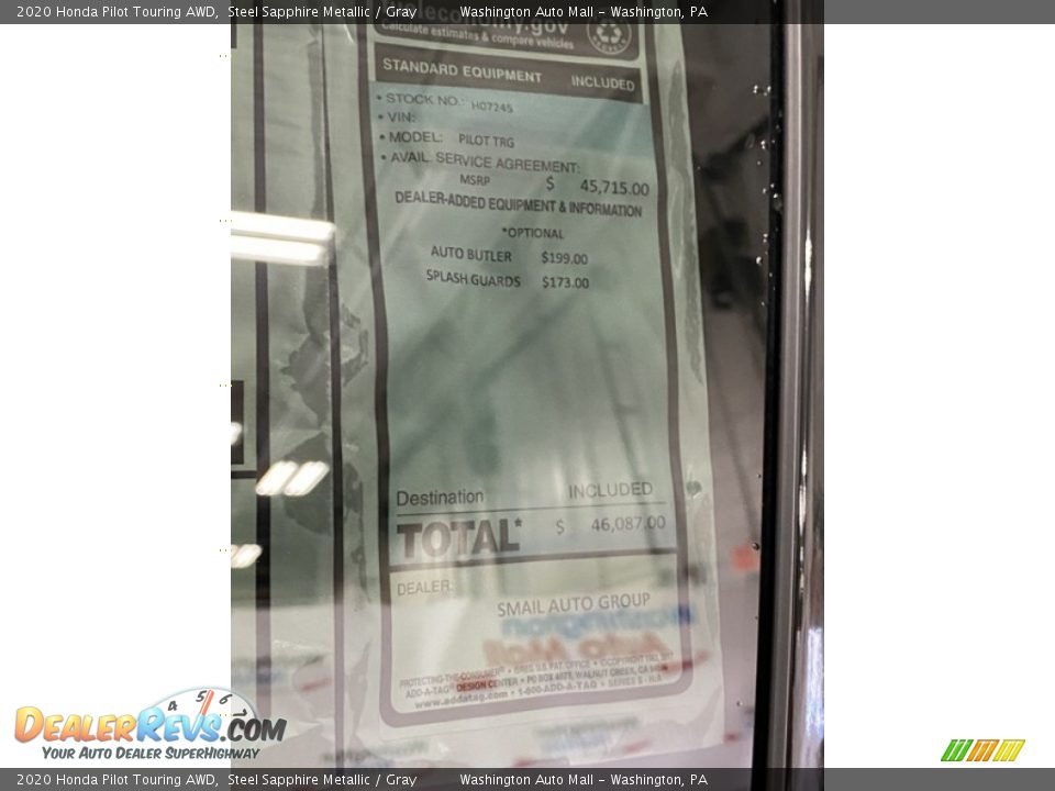 2020 Honda Pilot Touring AWD Steel Sapphire Metallic / Gray Photo #16