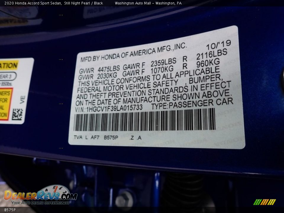 Honda Color Code B575P Still Night Pearl