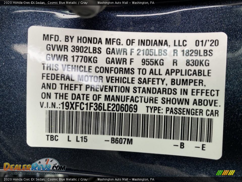 2020 Honda Civic EX Sedan Cosmic Blue Metallic / Gray Photo #9