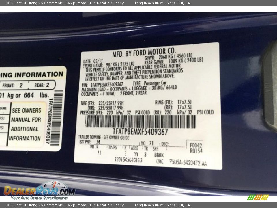 2015 Ford Mustang V6 Convertible Deep Impact Blue Metallic / Ebony Photo #16