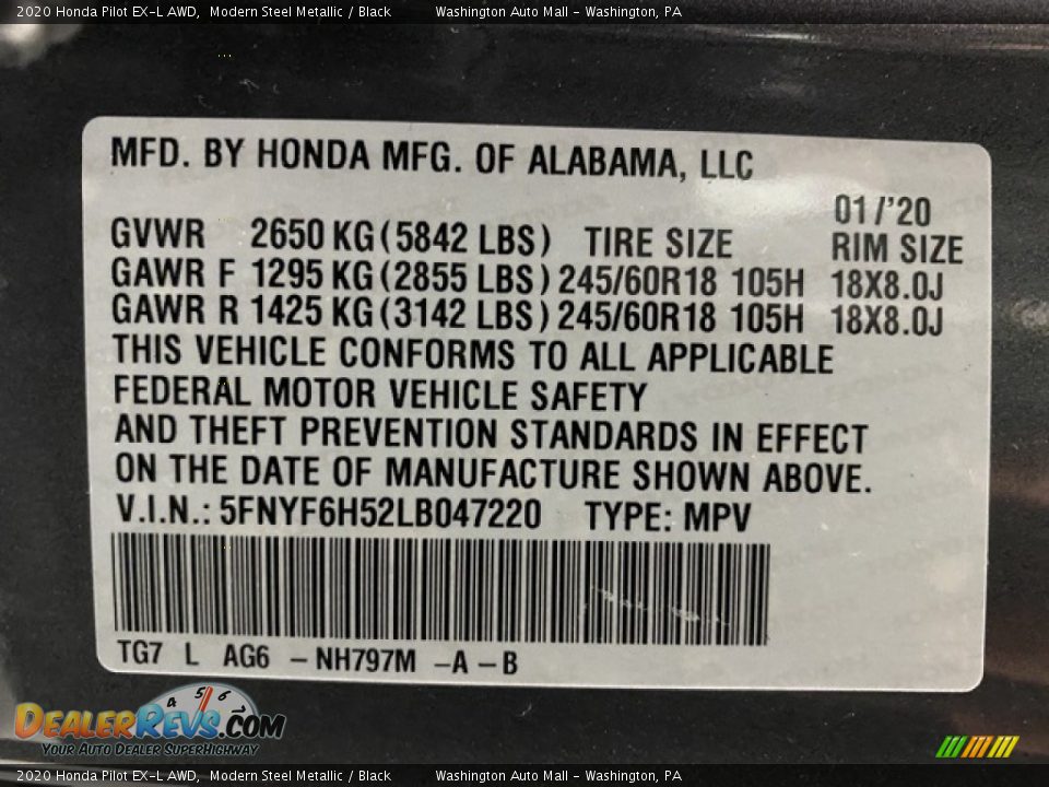 2020 Honda Pilot EX-L AWD Modern Steel Metallic / Black Photo #9