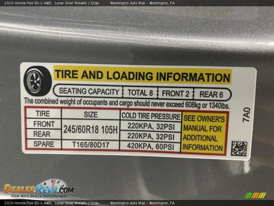 2020 Honda Pilot EX-L AWD Lunar Silver Metallic / Gray Photo #8