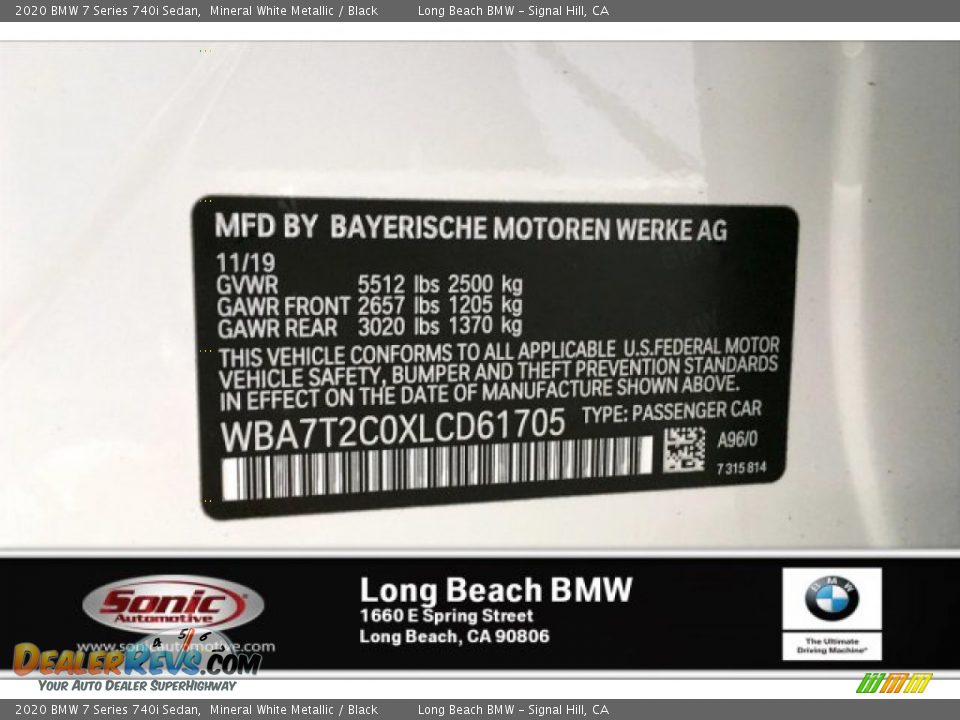 2020 BMW 7 Series 740i Sedan Mineral White Metallic / Black Photo #11