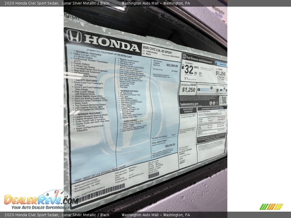 2020 Honda Civic Sport Sedan Lunar Silver Metallic / Black Photo #14