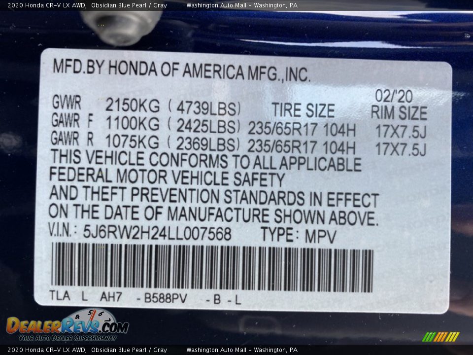2020 Honda CR-V LX AWD Obsidian Blue Pearl / Gray Photo #9
