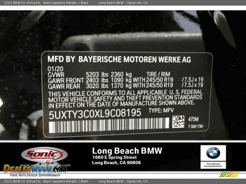 2020 BMW X3 sDrive30i Black Sapphire Metallic / Black Photo #11