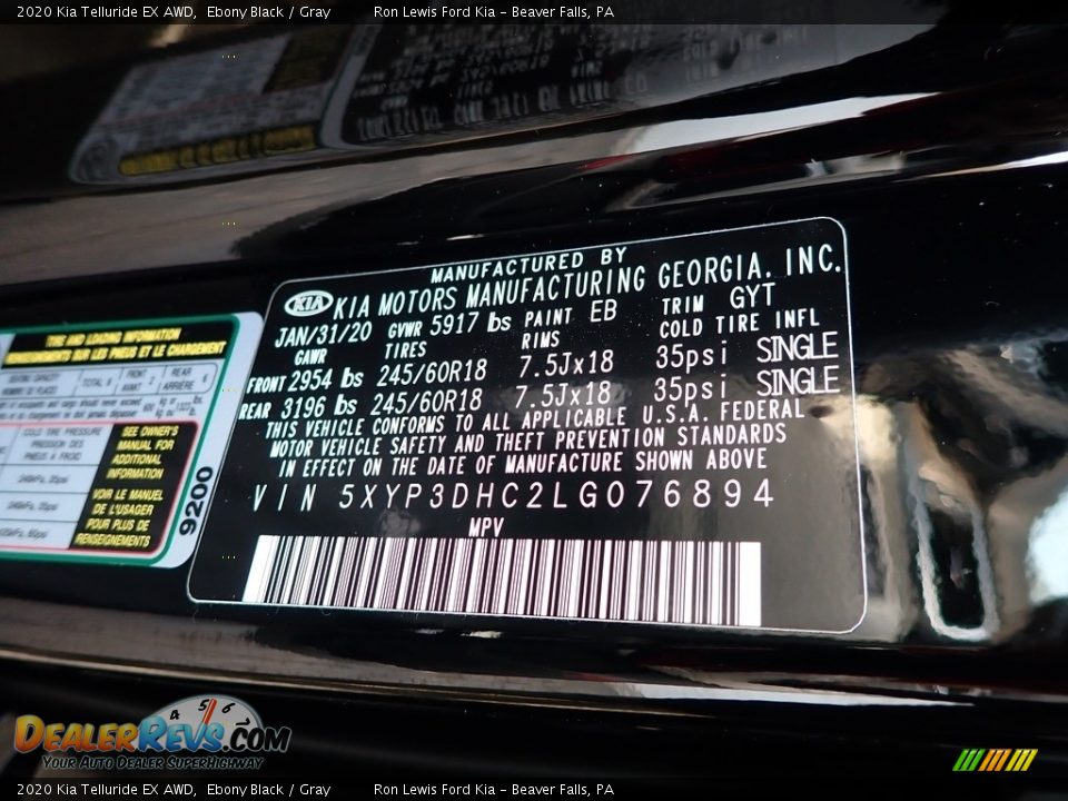 2020 Kia Telluride EX AWD Ebony Black / Gray Photo #11