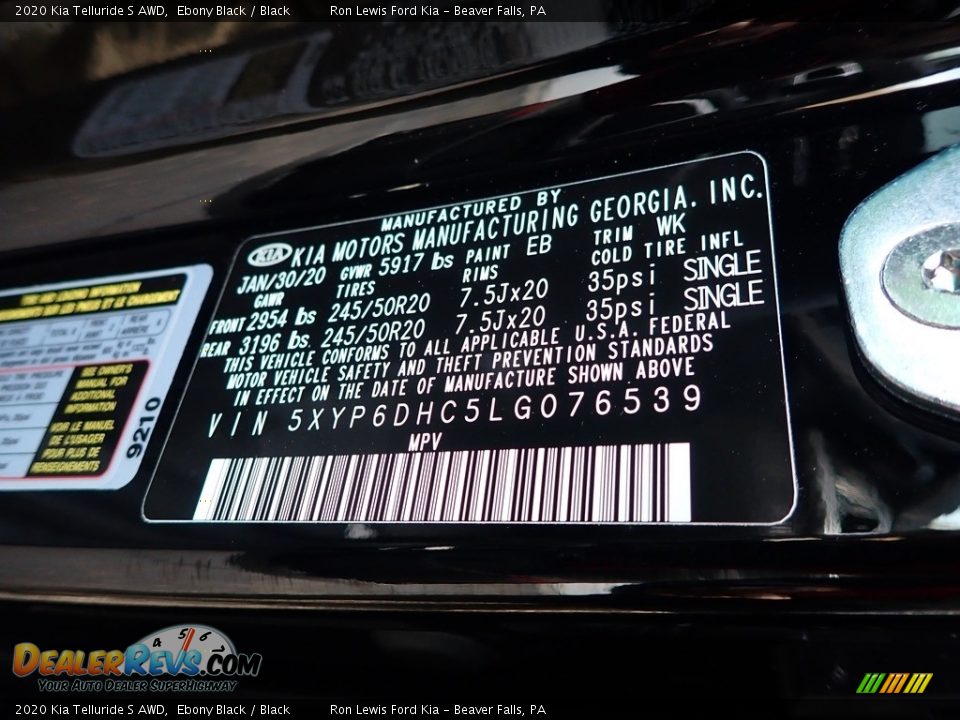 2020 Kia Telluride S AWD Ebony Black / Black Photo #11