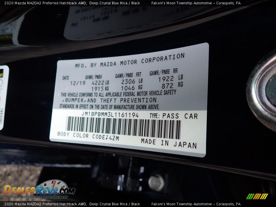 2020 Mazda MAZDA3 Preferred Hatchback AWD Deep Crystal Blue Mica / Black Photo #12