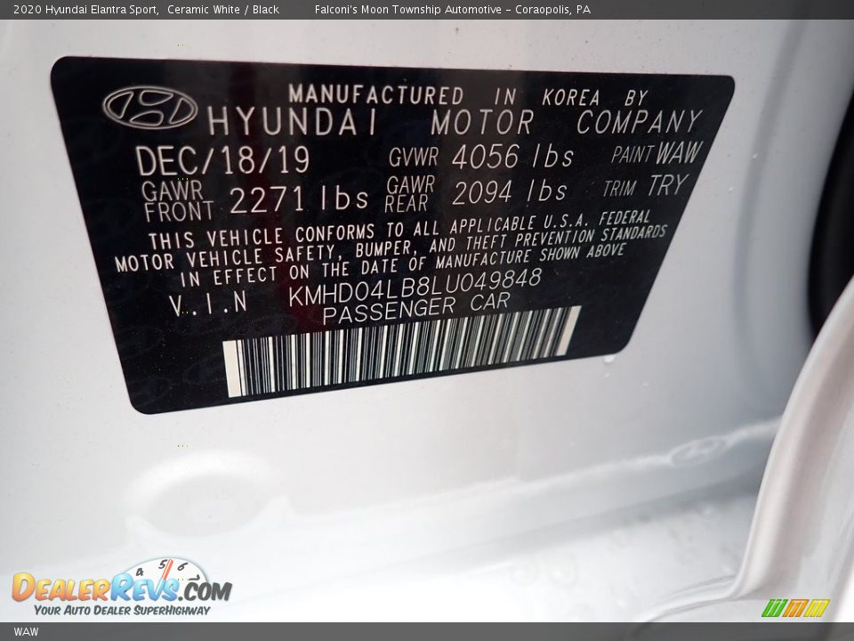 Hyundai Color Code WAW Ceramic White