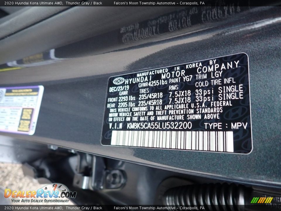 2020 Hyundai Kona Ultimate AWD Thunder Gray / Black Photo #12