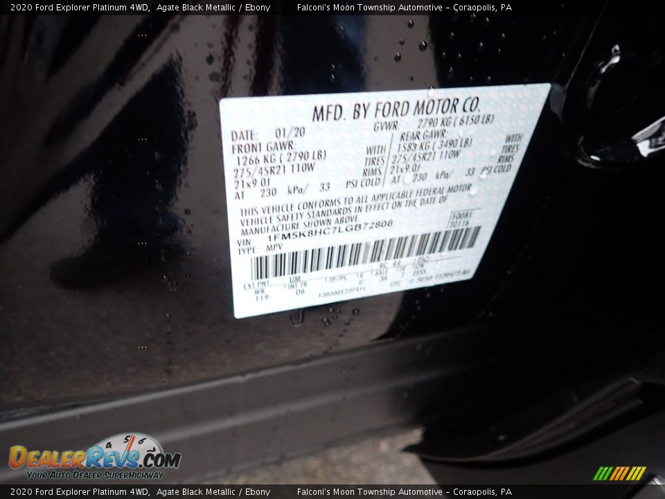 2020 Ford Explorer Platinum 4WD Agate Black Metallic / Ebony Photo #12