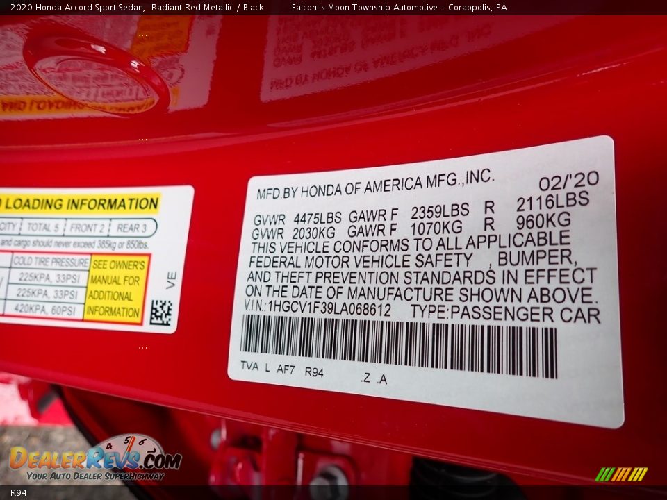 Honda Color Code R94 Radiant Red Metallic