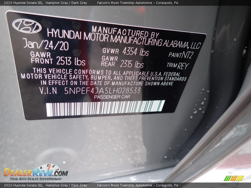 2020 Hyundai Sonata SEL Hampton Gray / Dark Gray Photo #12