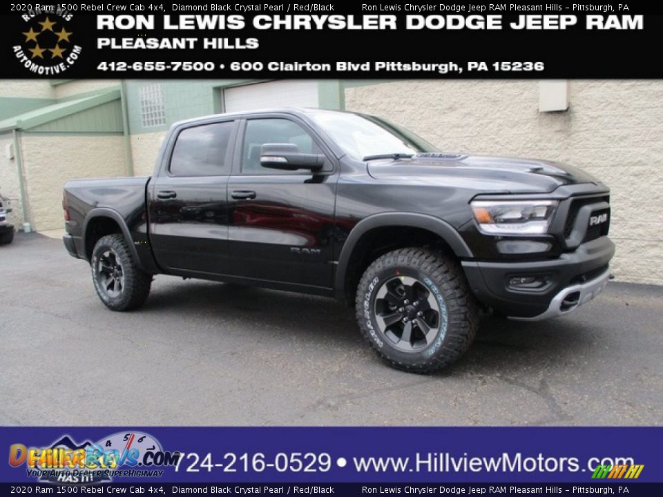 2020 Ram 1500 Rebel Crew Cab 4x4 Diamond Black Crystal Pearl / Red/Black Photo #1