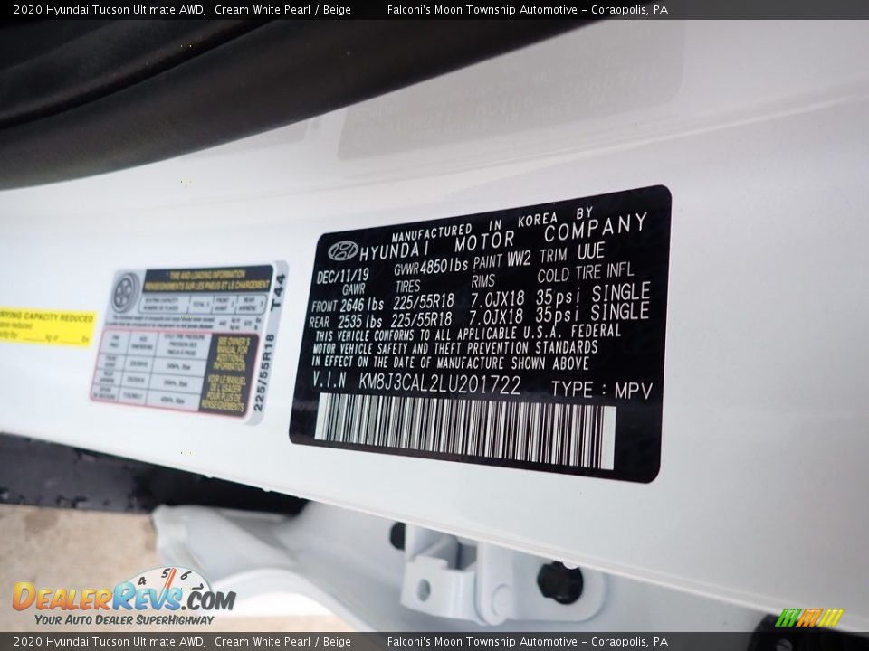 2020 Hyundai Tucson Ultimate AWD Cream White Pearl / Beige Photo #12