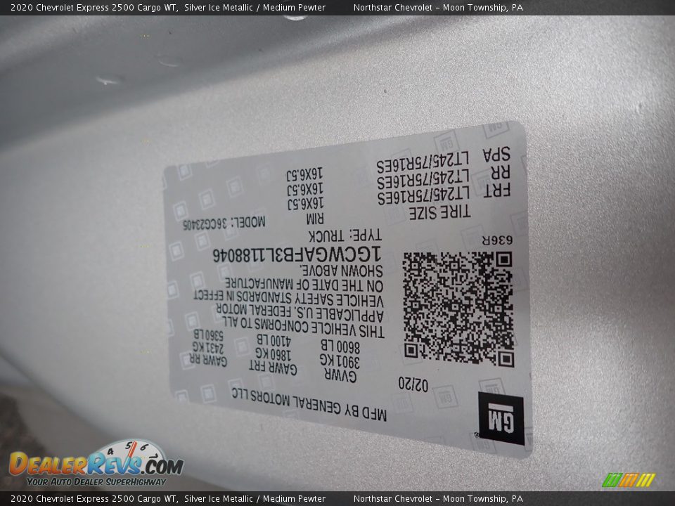 2020 Chevrolet Express 2500 Cargo WT Silver Ice Metallic / Medium Pewter Photo #16