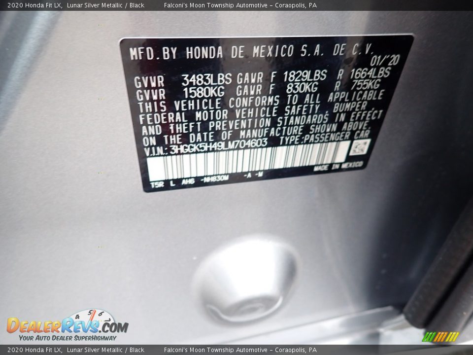 2020 Honda Fit LX Lunar Silver Metallic / Black Photo #13