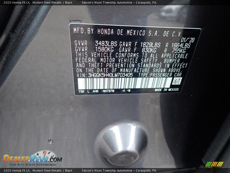 2020 Honda Fit LX Modern Steel Metallic / Black Photo #12