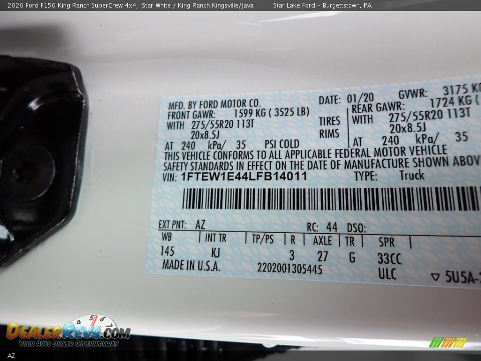 Ford Color Code AZ Star White