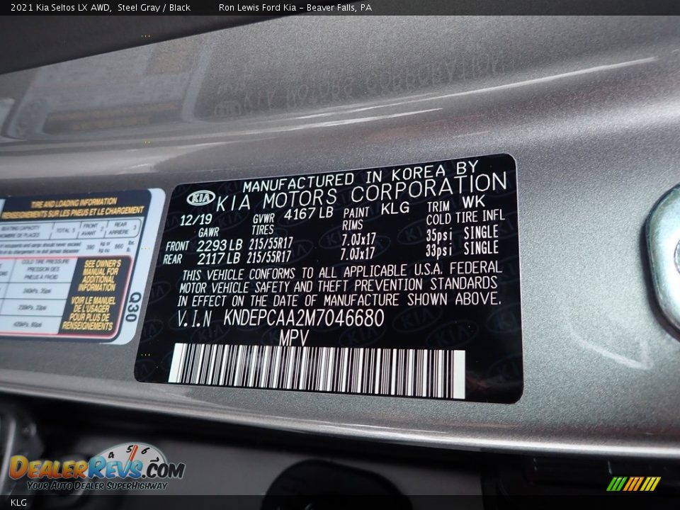 Kia Color Code KLG Steel Gray