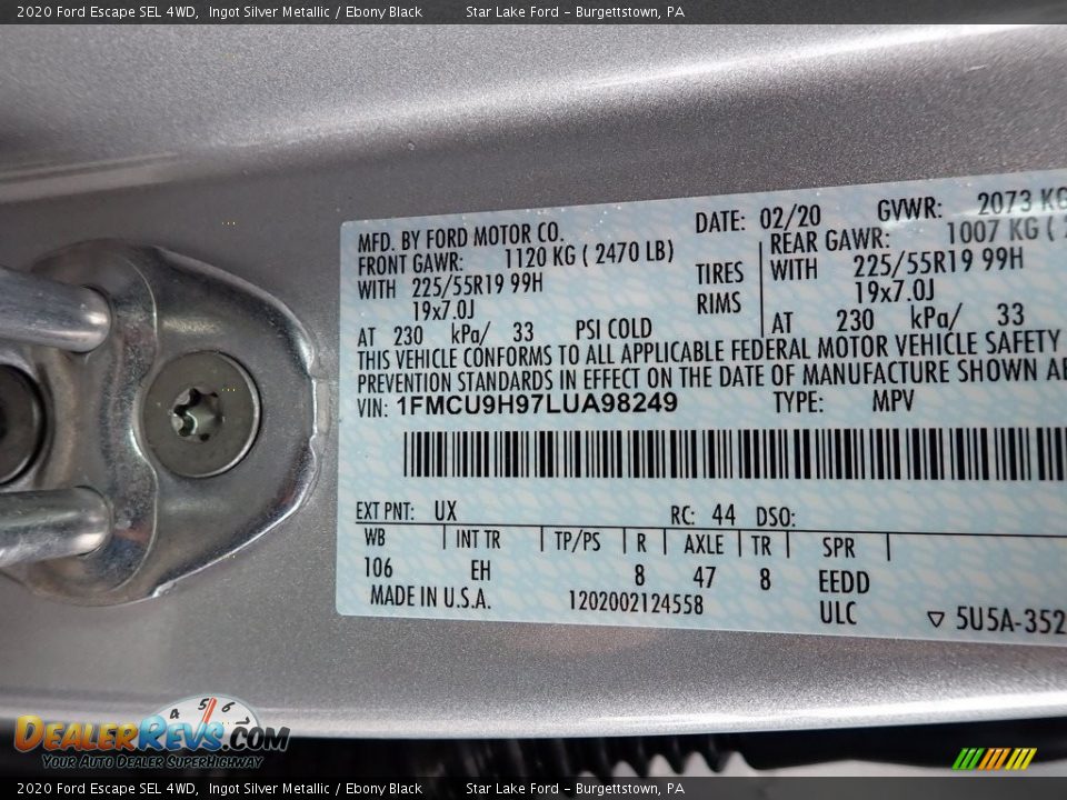 2020 Ford Escape SEL 4WD Ingot Silver Metallic / Ebony Black Photo #14