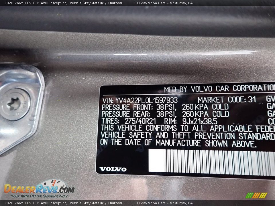 2020 Volvo XC90 T6 AWD Inscription Pebble Gray Metallic / Charcoal Photo #11