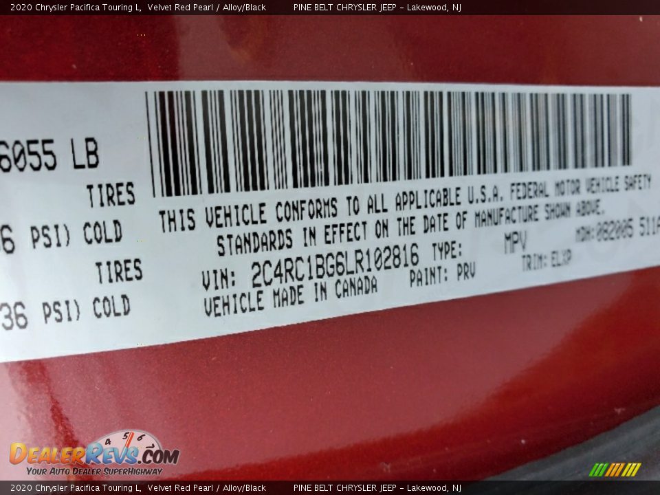 2020 Chrysler Pacifica Touring L Velvet Red Pearl / Alloy/Black Photo #36