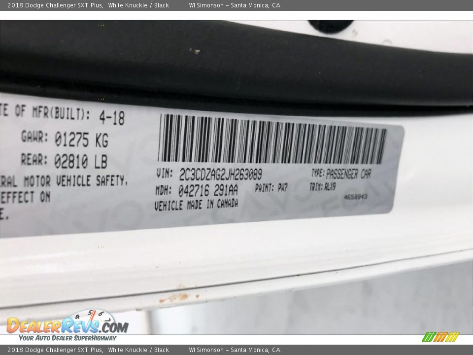 2018 Dodge Challenger SXT Plus White Knuckle / Black Photo #23