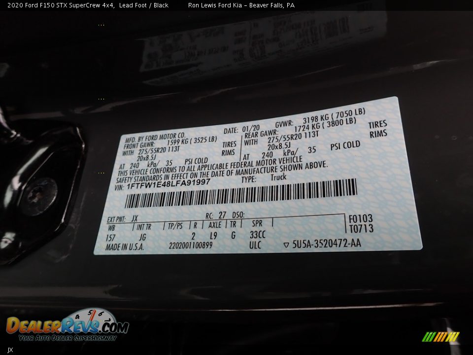 Ford Color Code JX Lead Foot