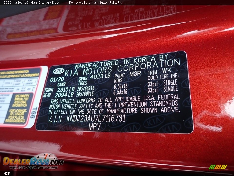 Kia Color Code M3R Mars Orange